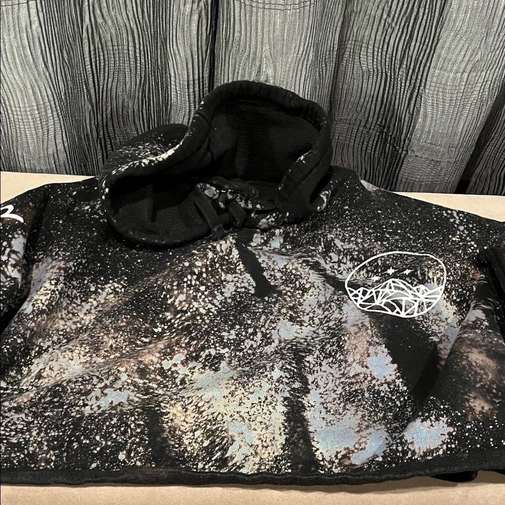 Galaxy Print Black and Gray Hoodie Crop Top